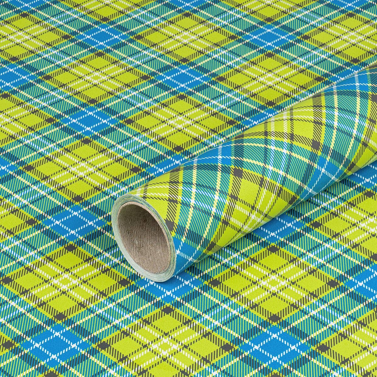 Gavepapir • 10 m • Grøn & Gul tartan