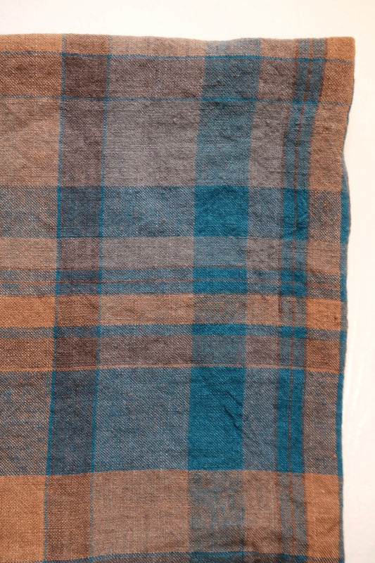 Pudevår • Hør • 50x50 cm • Tartan Bleu Paon