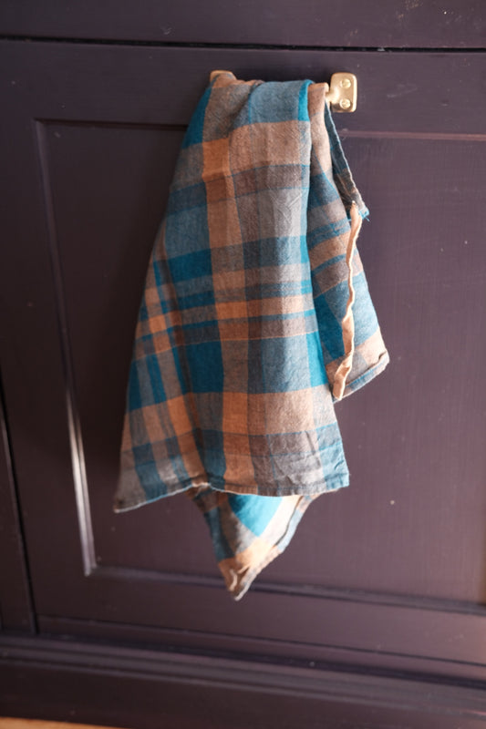 Tea towel • Linen • Mini Apron • Gray with Blue Check