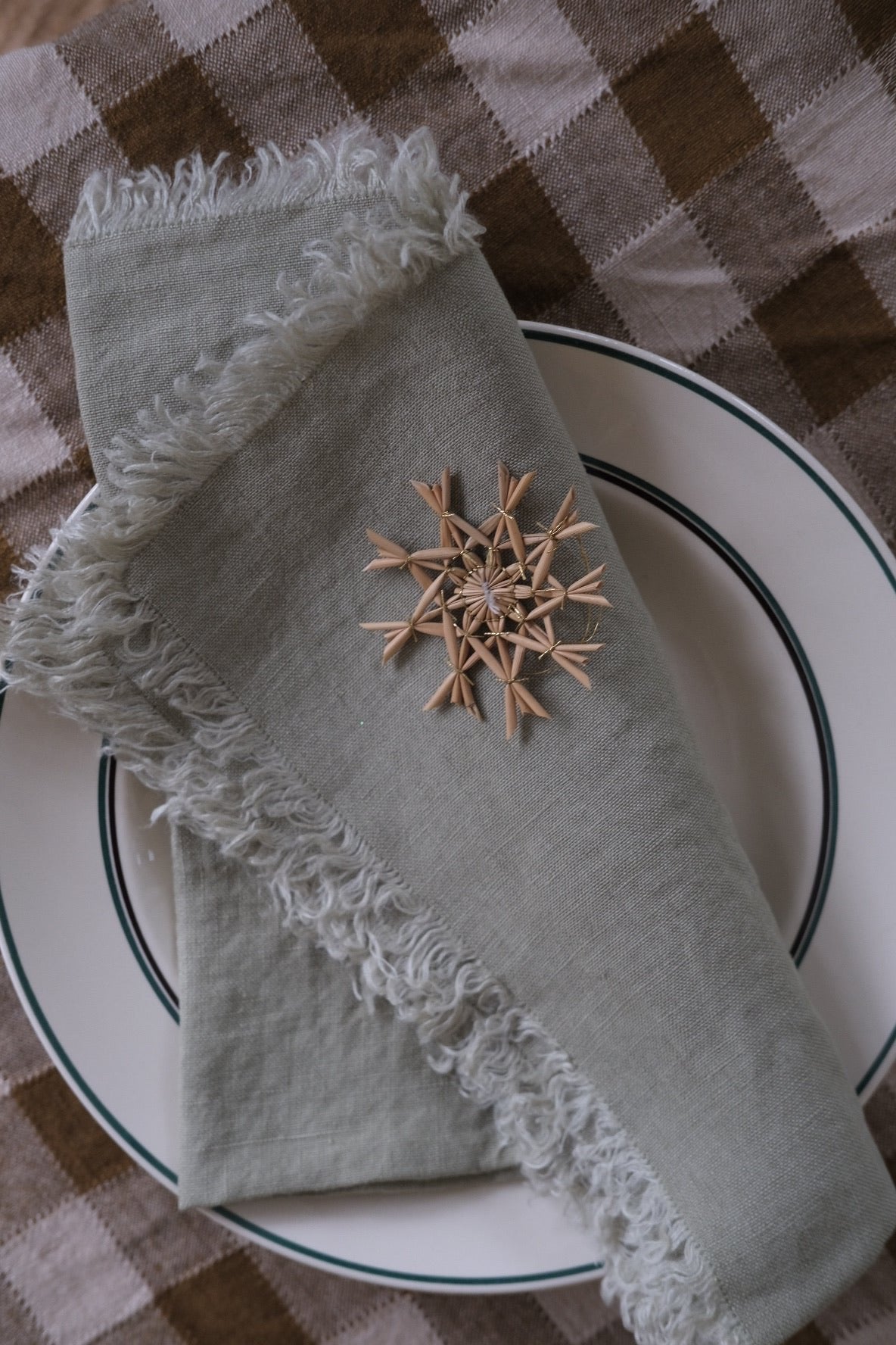 Napkin • Linen • Vichy Bleu • Blue Check with Fringes