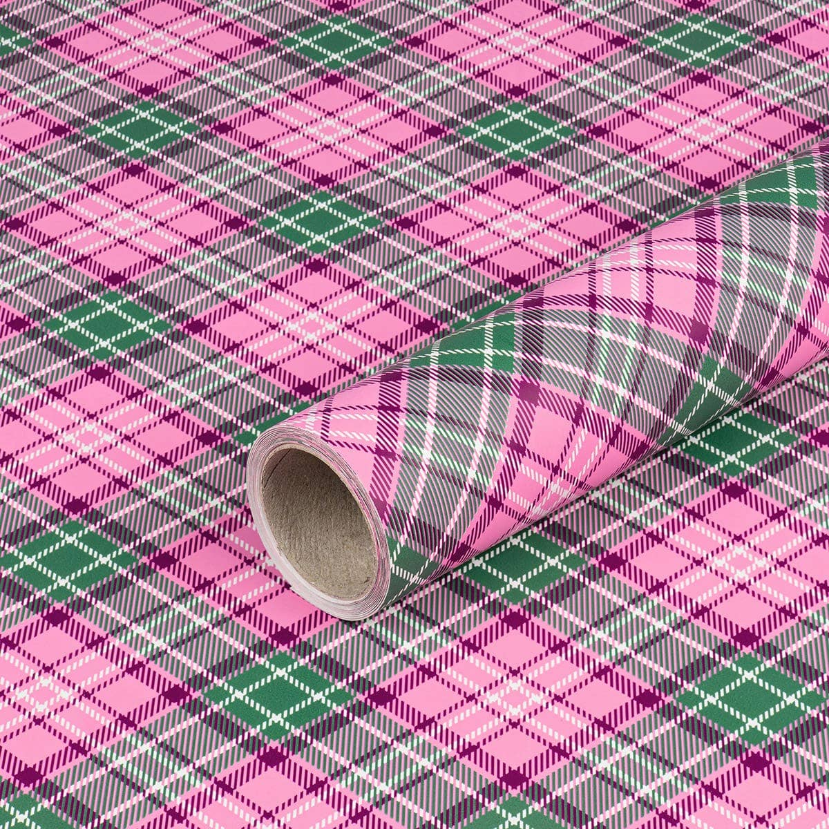 Gavepapir • 10 m • Lyserød tartan